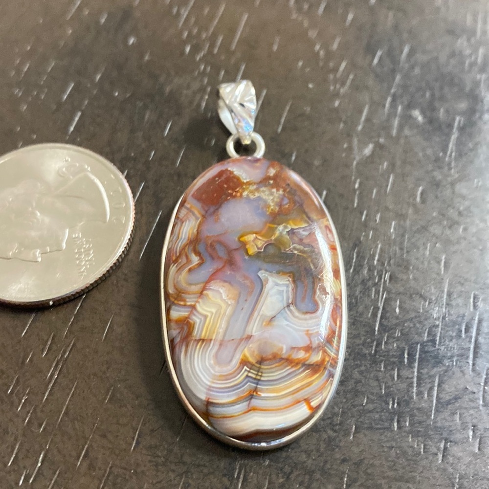 Crazy Lace Agate Oval sterling silver pendant